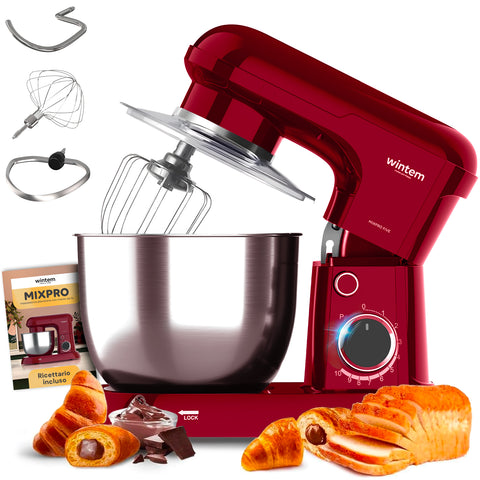 Avilia Impastatrice Planetaria 1500W Ciotola Inox 5L 10 Velocità con Ricettario, Accessori e Funzione Pulse Rossa Ean-8056819047578