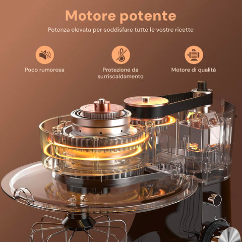 Avilia Impastatrice Planetaria 1500W Ciotola Inox 5L 10 Velocità con Ricettario, Accessori e Funzione Pulse Silver Ean-8056819047578
