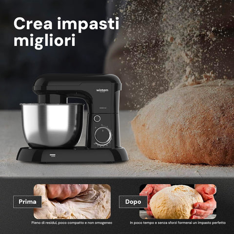 Avilia Impastatrice Planetaria 1500W Ciotola Inox 5L 10 Velocità con Ricettario, Accessori e Funzione Pulse Nera Ean-8056819047578