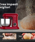 Avilia Impastatrice Planetaria 1500W Ciotola Inox 5L 10 Velocità con Ricettario, Accessori e Funzione Pulse Rossa Ean-8056819047578