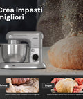 Avilia Impastatrice Planetaria 1500W Ciotola Inox 5L 10 Velocità con Ricettario, Accessori e Funzione Pulse Silver Ean-8056819047578