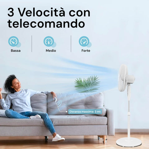 Ventilatore a Piantana 45W 3 Pale con Telecomando, Timer e 3 Velocità Bianco-DCG-ean-8032774626430