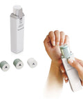Kit completo lucida unghie MicroNail con testine intercambiabili verdi e bianche, dimostrazione d'uso per manicure professionale