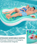 Lettino gonfiabile doppio in piscina con portabevande, materasso Bestway 43045 per due persone, relax estivo