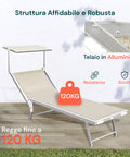Lettino Da Mare Pieghevole Con Parasole In Alluminio 183x61x38cm Beige