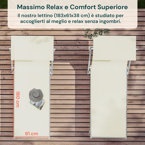 Lettino Da Mare Pieghevole Con Parasole In Alluminio 183x61x38cm Beige