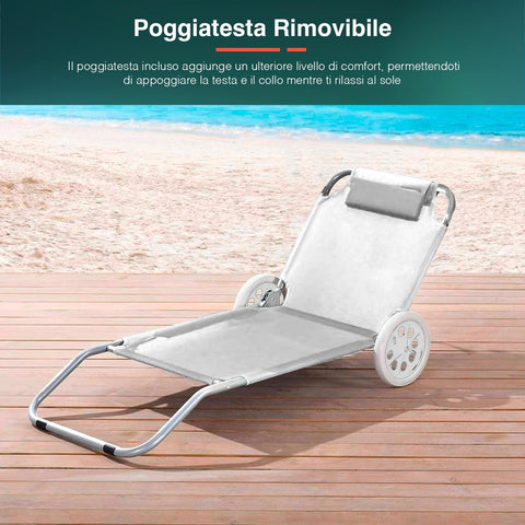 Lettino Reclinabile Pieghevole con Schienale Regolabile, Ruote, Cuscino e Struttura Leggera Ean-8023755054328