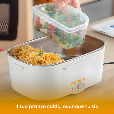 Lunch Box Wintem Lunchy+ in uso con contenitore pasta e insalata separati, perfetto per pasti completi caldi ovunque