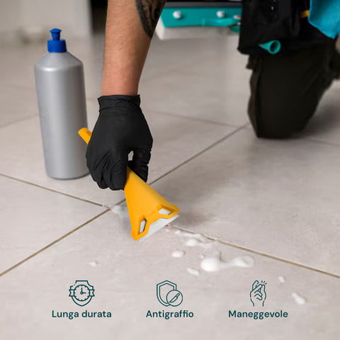 Raschietto a lunga durata, antigraffio e maneggevole per uso professionale, con guanti di protezione su pavimenti