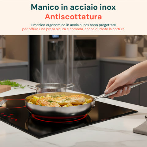Poêle évasée haute en aluminium avec poignée inox – Différents formats