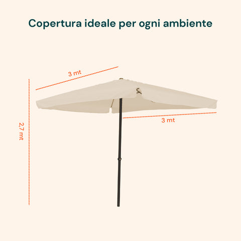Ombrellone da Giardino 3x3 Regolabile con Snodo Inclinabile e Carrucola