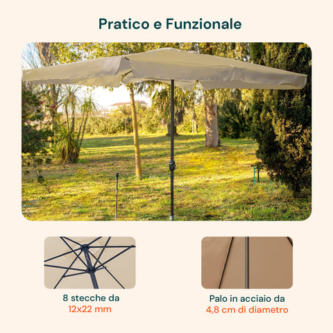 Ombrellone da Giardino 3x3 Regolabile con Snodo Inclinabile e Carrucola