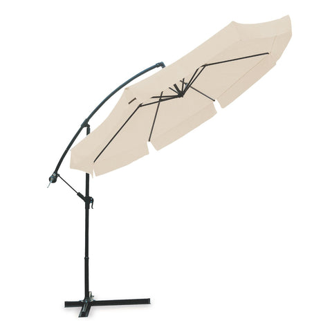 Parasol Rond 300 cm avec Bras Déporté, Manivelle et Housse Écru