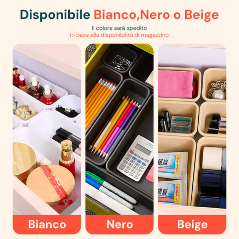 Organizer cassetto disponibile in 3 colori: bianco, nero e beige, colore spedito in base alla disponibilità di magazzino