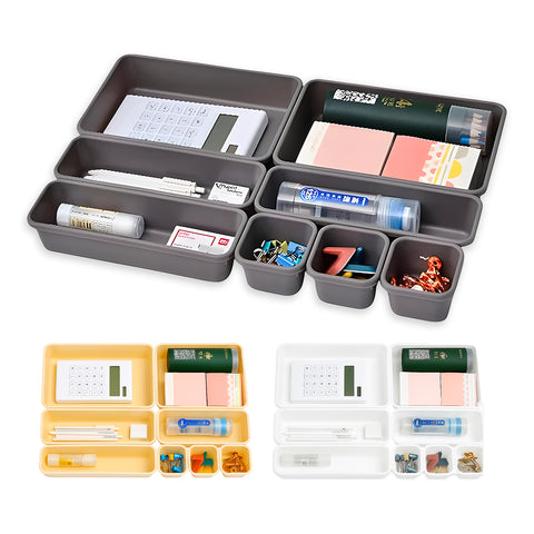 Set organizer cassetto 8 pezzi salvaspazio multiuso in polipropilene per casa, ufficio, bagno e makeup con contenitori varie misure