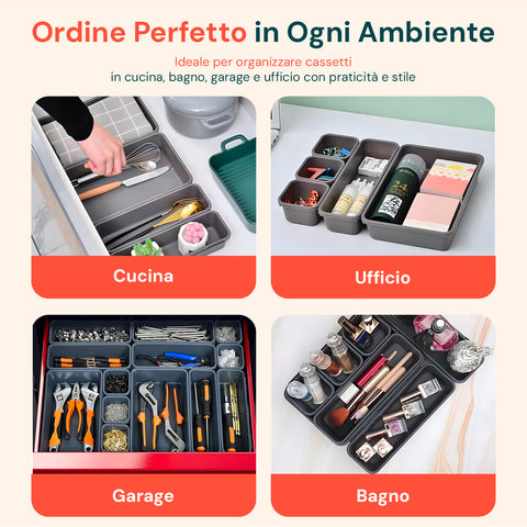 Organizer multiuso per cucina, bagno, garage e ufficio che garantisce ordine perfetto in ogni ambiente con design modulare componibile