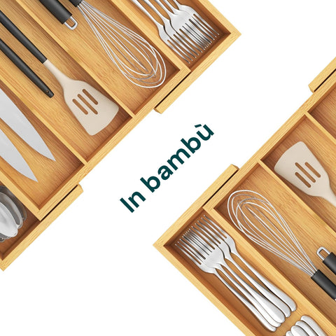 Avilia Organizer Portaposate in Bambù Estensibile 5 Scomparti Salvaspazio Multiuso Ean 8056819052657