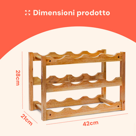 Avilia Organizer Portabottiglie Vino Compatto in Bambù 12 Bottiglie per Spazi Ridotti Ean 8056819052688