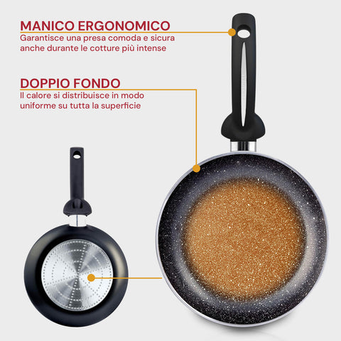 Padella Antiaderente Effetto Pietra in Alluminio – Ø16/18/26 cm