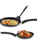 Set 2 padelle antiaderenti 20-24cm con spatola forata, effetto marmo nero, rivestimento NO STICK per cottura sana
