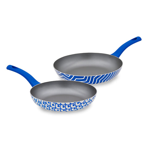 Set 2 Padelle Antiaderenti Onde 24-28 cm Blu con Manico Soft Touch