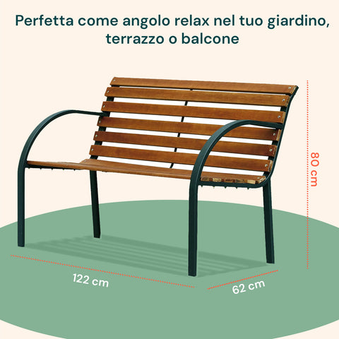 Panca Parco In Acciaio Nero E Legno Verniciato Con Struttura Epossidica