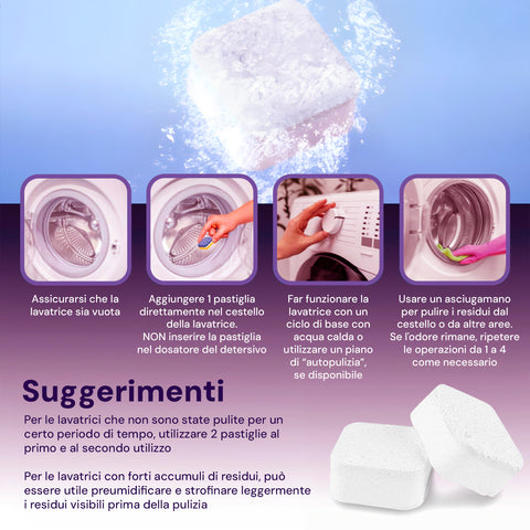 Set 5 Pastiglie Cura Lavatrice per Pulizia Calcare, Grasso, Odori e Residui Detersivo Ean-8033765130448