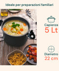 Pentola Con Scolapasta Antiaderente In Alluminio 22cm 5l