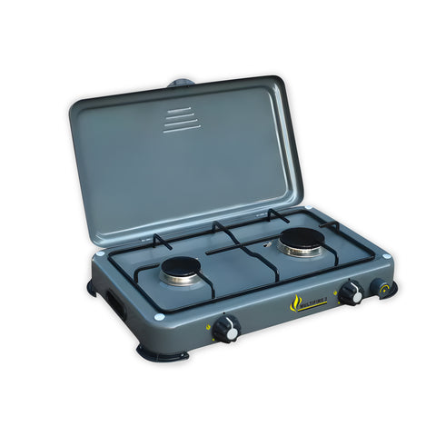 Fornello Esterno 2 Fuochi Inox Grigio per Riscaldo e Cottura in Campeggio