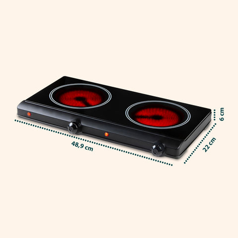 Piano cottura a infrarossi con doppia piastra dal design elegante nero, 2400W per prestazioni elevate e stile moderno in cucina