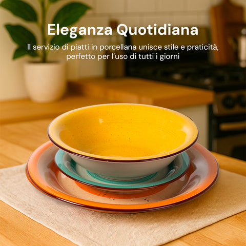 Set Piatti 18 Pezzi Colorati in Ceramica Stoneware per Tavola Elegante