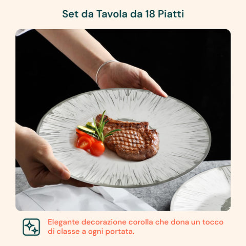 Servizio Piatti 18 Pezzi In Porcellana Decoro Corolla Per 6 Posti Tavola