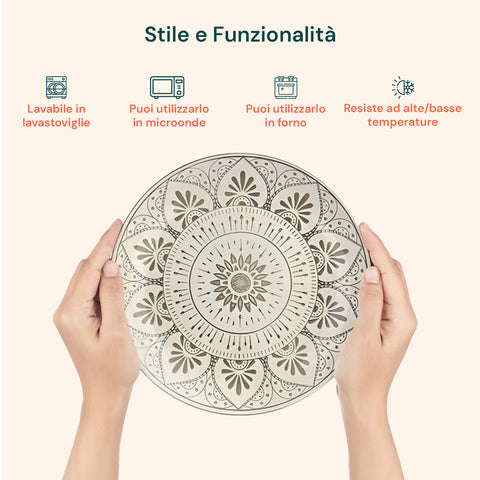 Servizio Piatti 18 Pezzi In Porcellana Decorazione Mandala Per 6 Posti Tavola