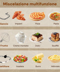 Planetaria Wintem multifunzione per 12 preparazioni diverse: impasti, pizza, pasta, dolci, creme montate, soufflé, burro, vellutate