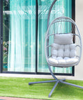Poltrona a Dondolo Sospesa Gaia Grey in Rattan Artificiale Grigio Struttura Acciaio con Cuscini e Portata 140 kg Ean 8023755069100