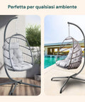 Poltrona a Dondolo Sospesa Gaia Grey in Rattan Artificiale Grigio Struttura Acciaio con Cuscini e Portata 140 kg Ean 8023755069100