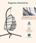 Poltrona a Dondolo Sospesa Gaia Grey in Rattan Artificiale Grigio Struttura Acciaio con Cuscini e Portata 140 kg Ean 8023755069100