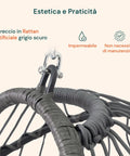 Poltrona a Dondolo Sospesa Gaia Grey in Rattan Artificiale Grigio Struttura Acciaio con Cuscini e Portata 140 kg Ean 8023755069100