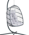 Poltrona a Dondolo Sospesa Gaia Grey in Rattan Artificiale Grigio Struttura Acciaio con Cuscini e Portata 140 kg Ean 8023755069100