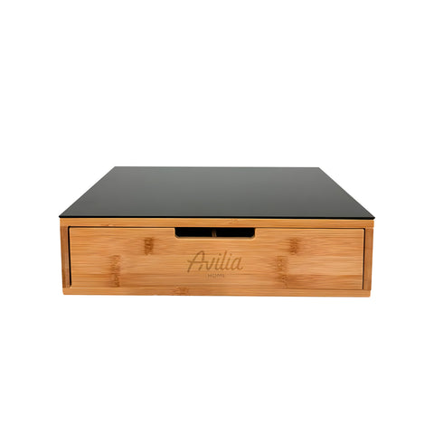 Cassetto Porta Capsule e Cialde in Bambù con ripiano in vetro, compatto con 4 scomparti. Ean 8056819042719