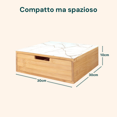 Cassetto Porta Cialde e Capsule in Bambù con Ripiano in Vetro Vari Sfondi