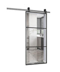 Porta Scorrevole Con Vetro Trasparente E Struttura In Alluminio 96x220cm Nero