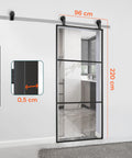 Porta Scorrevole Con Vetro Trasparente E Struttura In Alluminio 96x220cm Nero