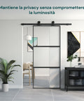 Porta Scorrevole Con Vetro Trasparente E Struttura In Alluminio 96x220cm Nero