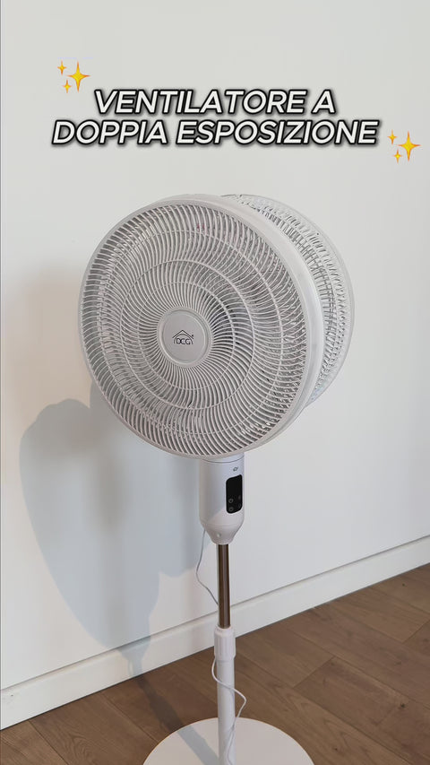 Ventilatore a Piantana 50W Doppia Esposizione, Altezza Regolabile con Display LED