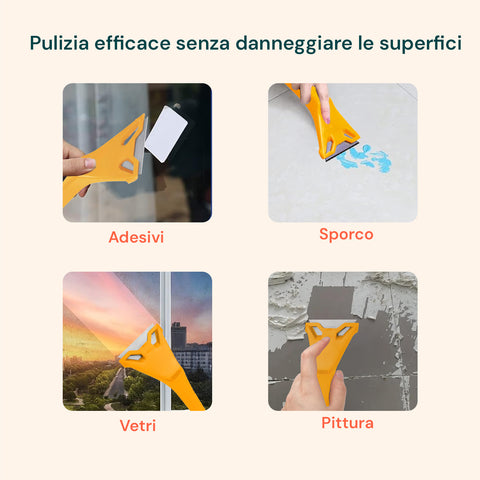 Pulizia efficace di adesivi, sporco, vetri e pittura senza danneggiare le superfici, raschietto versatile per ogni uso