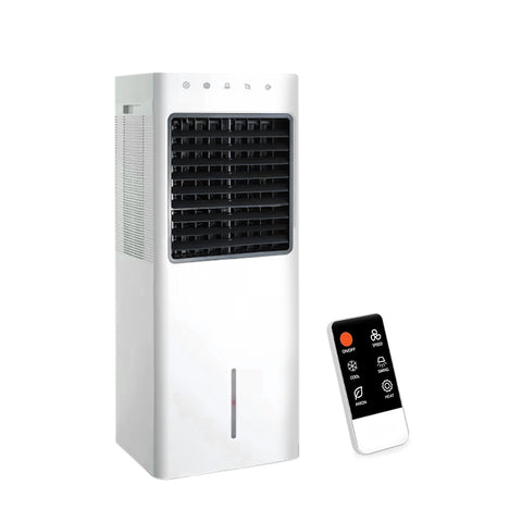 Raffrescatore d'aria evaporativo portatile con telecomando, design bianco moderno, capacità 9,3L e funzione di raffreddamento ad acqua per estate
