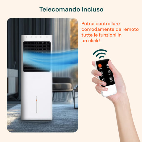 Raffrescatore d'aria multifunzione con telecomando incluso per controllo remoto, sistema di raffreddamento evaporativo con flusso d'aria direzionabile, perfetto per casa e ufficio
