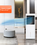 Raffrescatore d'aria evaporativo per ambienti fino a 15 m², design elegante bianco, ideale per soggiorno moderno con effetto nebulizzazione e raffreddamento ecologico
