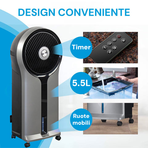 Raffrescatore Evaporativo ad Acqua 110W Portatile Silenzioso Serbatoio 5,5L Nero DCG Ean-8052780965347
